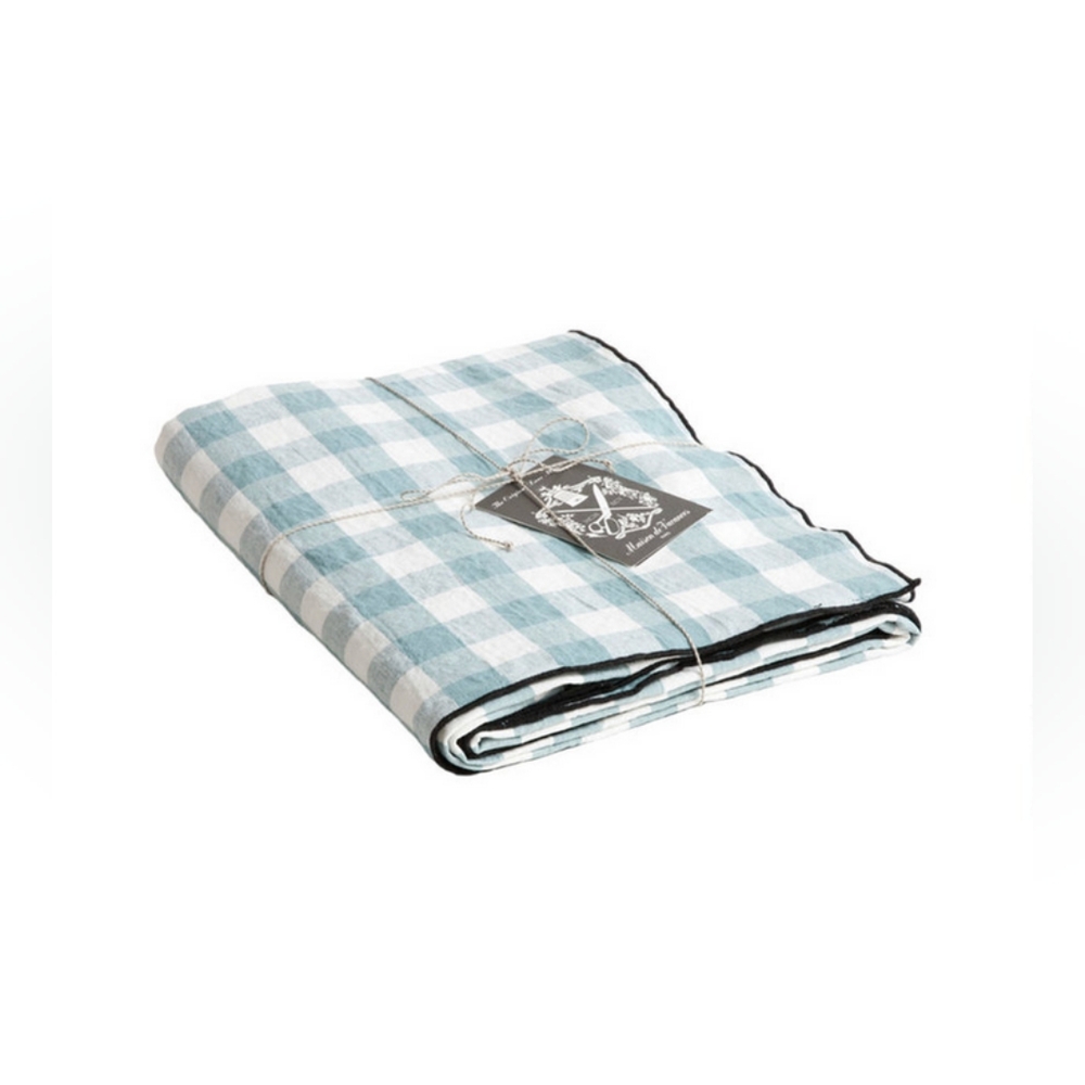 NEW Anthropologie Maison de Vacances Plaid Tablecloth Linen Aqua
